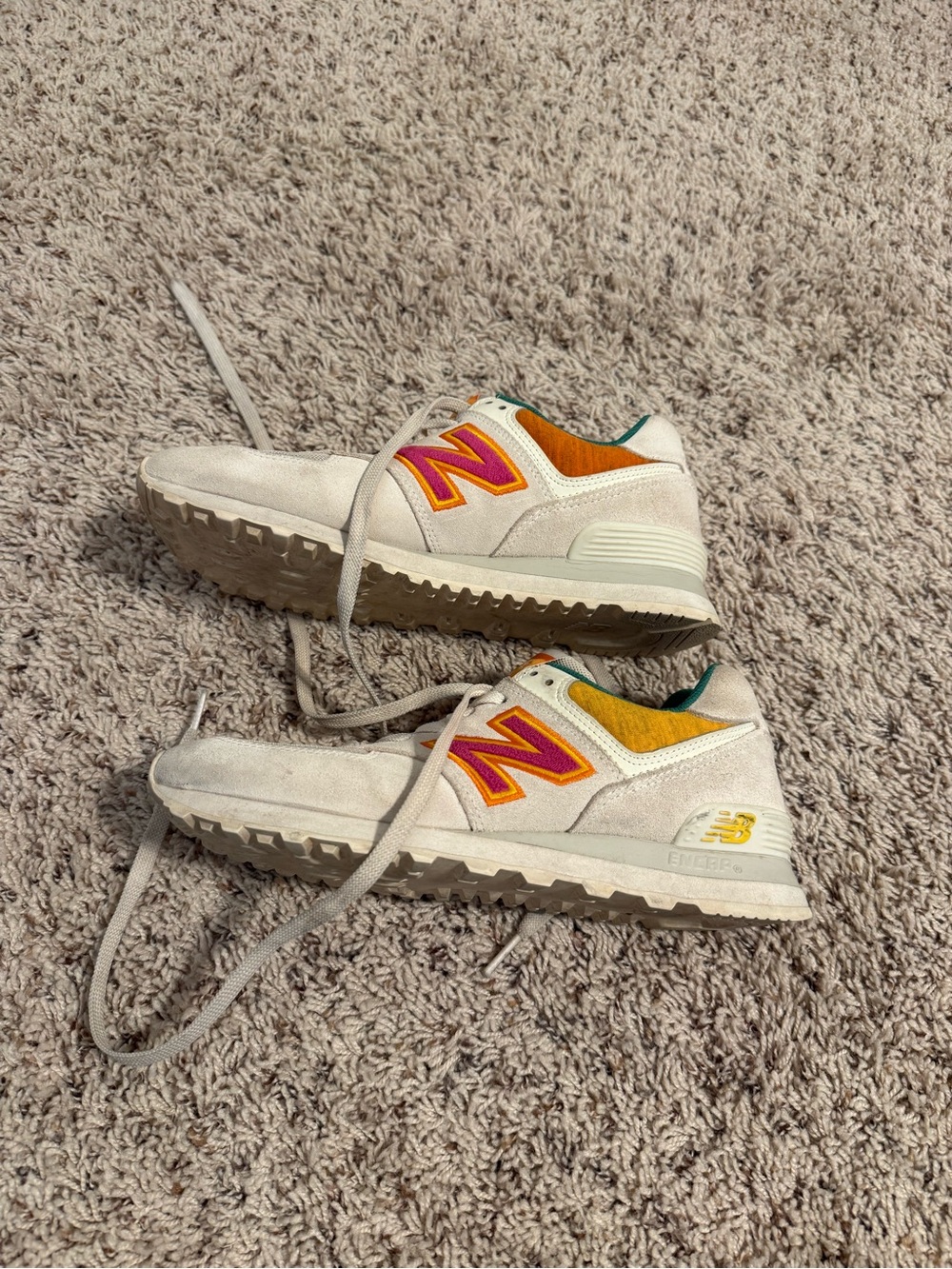 New Balance Cream Sneakers with Yellow & Pink Accents